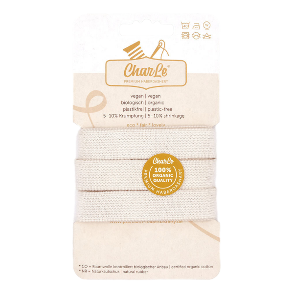 2 m Bio Einziehgummiband - 18 mm - ecru - leicht